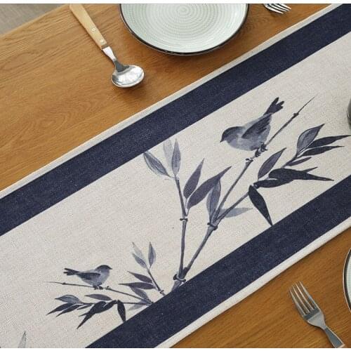 Retro Chinese painting printed cotton linen table runner long tablecloth vintage tea table cloth tea ceremony table mat cover