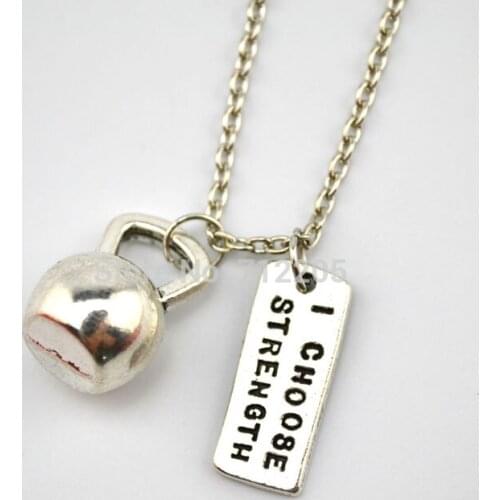 Dumbbell barbell Kettle bell with I Choose Strength Fitness weightlifting Gym chain necklace (A1202)