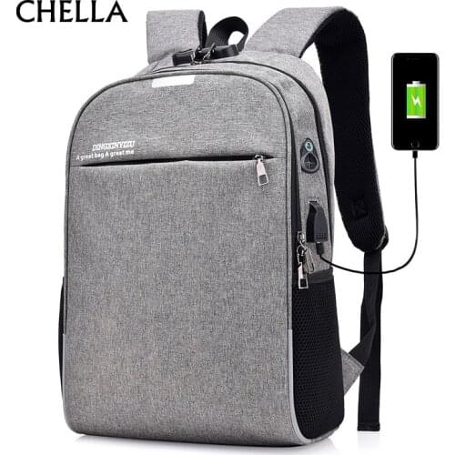 Anti Theft Men Canvas Backpack Zipper Lock Women Laptop Bag Headphone Hole Teenage USB Recharging School Backpack Mochila BP0211