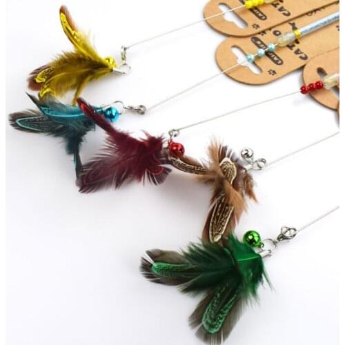 Usd1.49/pc pet cat kitten toys cat teaser fishing pole rod sticks chicken feather 20pcs/lot