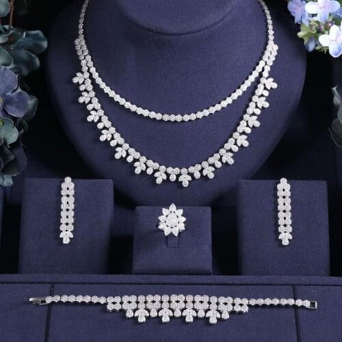 Janekelly Hotsale African 4pc Bridal Jewelry Sets New Fashion Dubai Necklace Sets For Women Wedding Party Accessories Design
