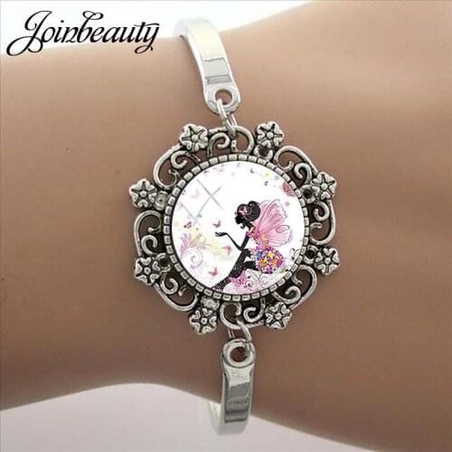 JOINBEAUTY Colorful Butterfly Girl Bicycle Balloon Pattern Bracelet Glass Cabochon Accessories Fashion Women Jewelry Making BG01