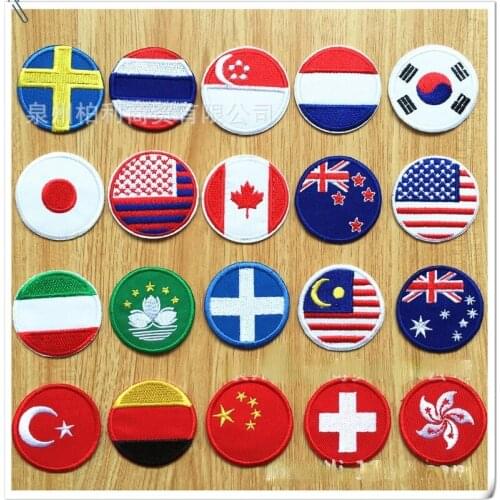 100pcs/lot Round Flag Embroidery Patches Clothing Decoration Accessories Biker Bag Diy Iron Heat Transfer Applique