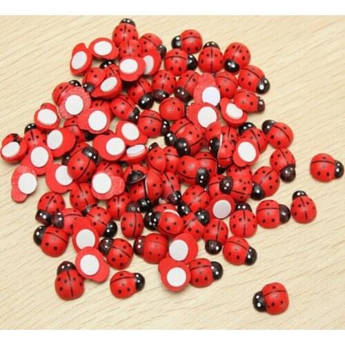 Cute Red Ladybug 1000Pcs Wooden Ladybird Wall Sticker Children Kids Painted Adhesive Fridge Magnet DIY Craft Home Decorations
