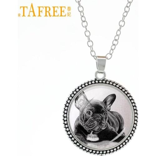 TAFREE Cute Gray French Bulldog Necklace Queen Dog send for dogs lover animals series pendant vintage men women jewelry A151