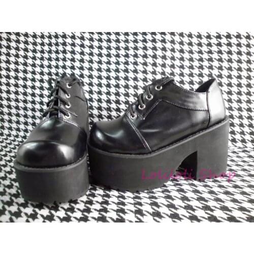 Princess sweet gothic lolita shoes Loliloliyoyo antaina Japanese design shoes custom black bright skin thick heel shoes 1423s-1