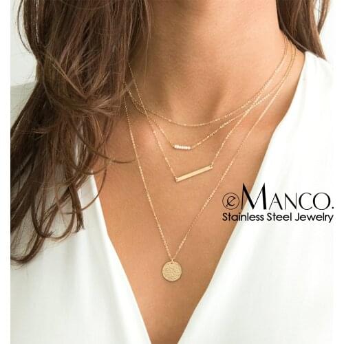 E-Manco fashion multi layered necklace for women custom letter stainless steel necklace women pendant choker necklace