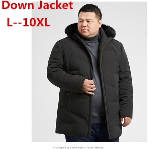 Mens Duck Down Jacket Plus Size 10XL 8XL Winter White Duck Down Jackets Zipper Coat Natural fur collar Warm Clothing Overcoat