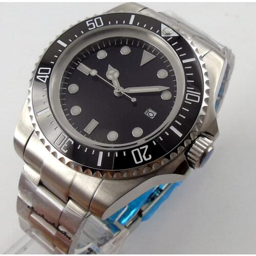 44mm Black Dial Ceramic Bezel SS Case NH35 Luminous Hands 2019 Top Brand Luxury Date Window Automatic Mechanical Mens Watch