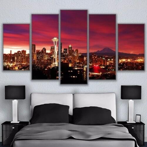 Full square round diamond painting mosaic 5 Pcs Overhead Night Sky Seattle Cityscape diamond embroidery cross stitch 5 pcs
