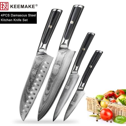 KEEMAKE 4PCS Kitchen Knives Set Santoku Utility Chef Paring Knife Japanese Damascus VG10 Steel Sharp G10 Handle Cutter Tools