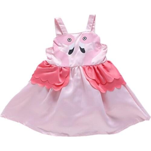 2020 New Summer Girls Dress Print Flamingo Suspender Dress Patchwork Pink Blue Baby Girl Dress Cartoon Cute Toddler Girl Clothes