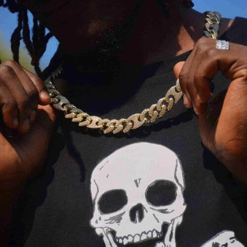 2021 New hip hop heavy Cuban Miami Chain Necklace CZ paved coffee bead charm gold color Chain for Men women Hip Hop Rock jewelry