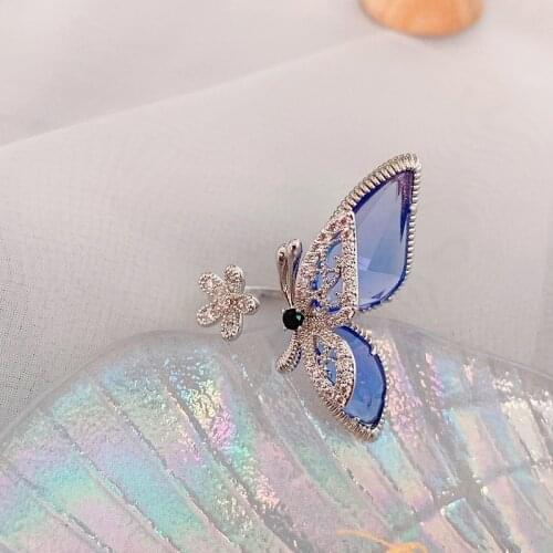 Origin Summer Crystal Rhinestone Butterfly Rings for Women Mujer Charm Silver Color Alloy Faux Wing Ring Wedding Party Jewelry