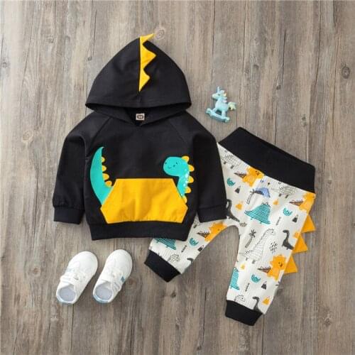 Autumn Baby Boys dinosaur Clothes Sets Long Sleeve Print Casual Loose Pullover Tops +Pants Outfits Clothing For Boys Suit