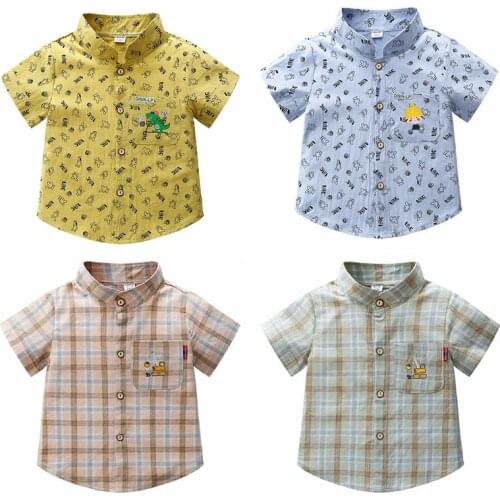 2-8T Toddler Shirt Boys Kids Summer Short Sleeve Plaid Shirts Gentleman Casual Baby Boy Clothes Children Clothing Kid Tops