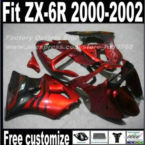 Plastic motorcycle fairing kit for Kawasaki ZX6R 00 01 02 Ninja 636 red black Fairings set ZX-6R 2000 2001 2002 SB25