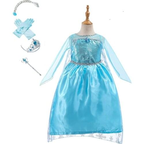 Frozen Anna Aisha Elsa Princess Dress Cosplay Costume Crown braid Snow Queen Children Birthday Christmas Party Cosplay Dress