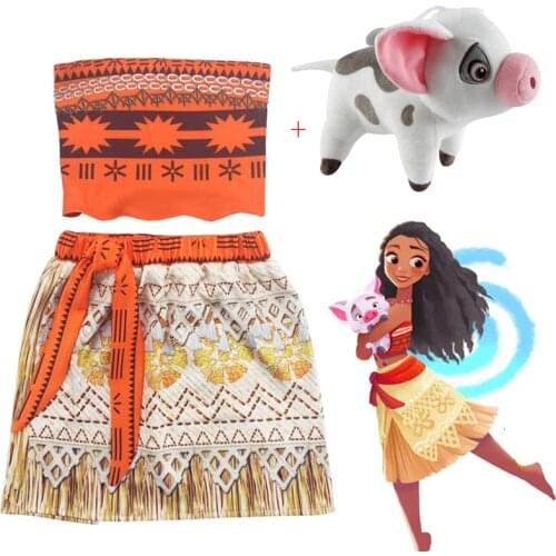 Baby girl Princess dress Moana Cosplay clothes for Children Vaiana Girls Party Wedding dresses with Necklace Pet Pig Costumes