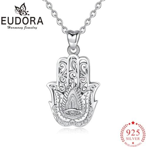 Eudora Genuine 925 Sterling Silver Hamsa Hand Pendant Necklaces for Women Trendy Fashion Sterling Silver Jewelry 2018 New Style