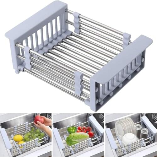 Expandable Dish Drying Rack Over Sink Stainless Steel Cutlery Dish Basket Drainer With Adjustable Arms Kitchen Sink Organizer