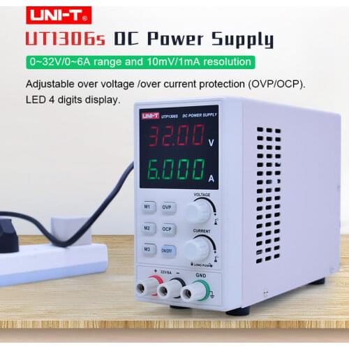 UNI-T UTP1306S DC regulated power supply LED digital tube 4 Digits display 32V/6A AC 220V 50Hz Switch dc voltage regulator