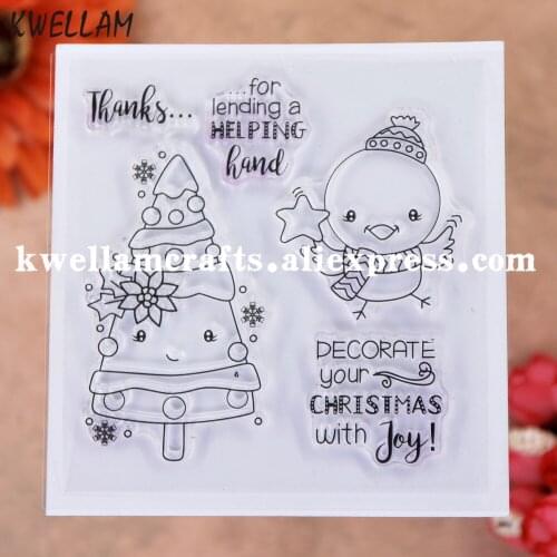 Merry Christmas Thanks Tree Snowflake Decorate your Christmas Scrapbook photo cards rubber stamp clear stamp transparent stamp