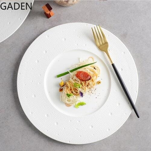 Breakfast Plate Pure White Flat Plate Western Food Plate Round Ceramic Plate Restaurant Home Nordic Pasta Steak Plate Set Plate