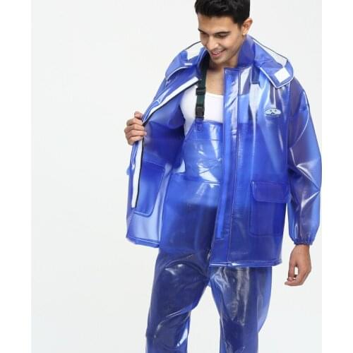 Waterproof Jumpsuit Transparent Men Rain Jacket Impermeable PVC Thick Rain Pants Chubasquero Hombre Wet Weather Gear AC50RC