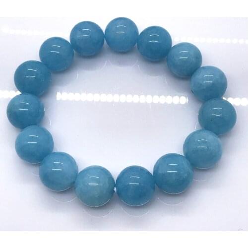 14mm Natural Ocean Aquamarine Bracelet Jewelry For Women Lady Man Healing Love Gift Crystal Beads Stone Gemstone Strands AAAAA