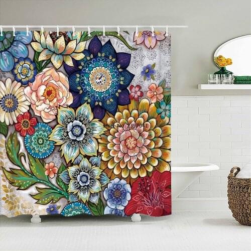 3D Floral Indian Bohemian Print Nordic Style Shower Curtain with Hook Natural Landscape Home Decor Bathroom Curtains