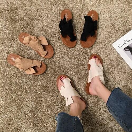 Womens shoes slippers outdoor wear 2019 summer new fashion flat bow toe beach shoes