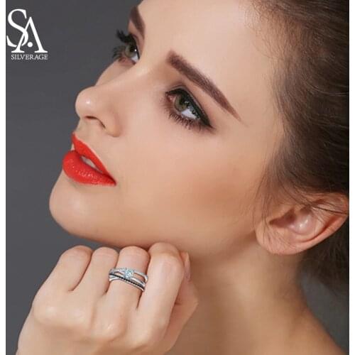 SA SILVERAGE Authentic 925 Sterling Silver White/Black Zirconia Rings for Woman Gemstone Engagement Ring Silver 925 Jewelry