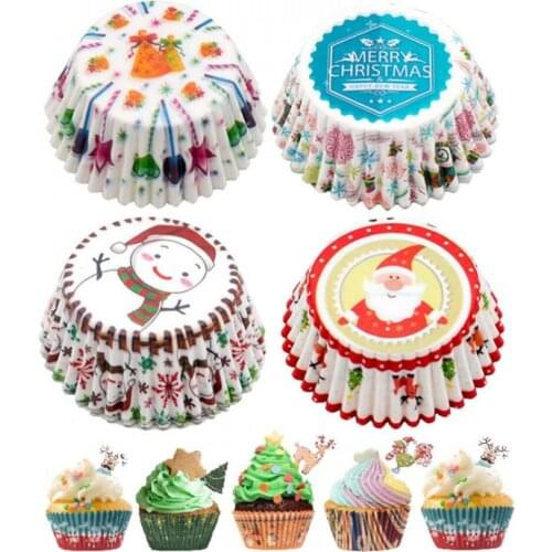100PCS/set Christmas Box Cake Baking Muffin Box Paper Cake Cup Party Tray Cake Mold Decoration Christmas Party Cake Paper Cup