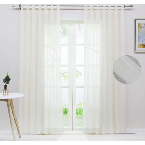 2PCS Window Curtain Stripe Sheer Tulle Voile Fabric Screening Window Treatment for Living Room White Beige Color