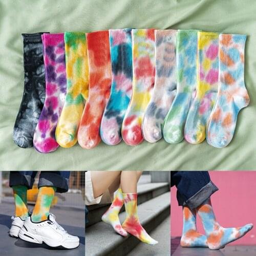 2020 Tie-Dyed Skate Cotton Socks Men Women Daisy Sock Knee-High Funny Running Hiking Tie Dye Socks Harajuku Hip Hop Happy Socks