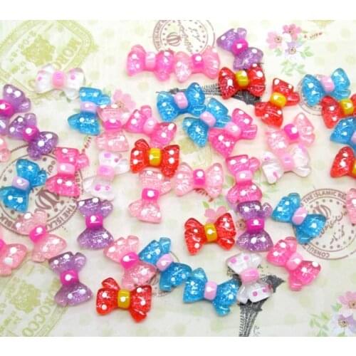 50Pcs Mixed Bowknot Resin Beads Decoration Crafts Flatback Cabochon Scrapbooking Fit Phone Embellishments Diy Accessories