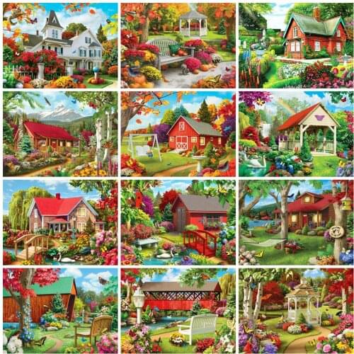 5D Diamond Painting Full Square/Round Red House Diamond Embroidery Garden Cross Stitch Rhinestones Picture Handicraft Gift