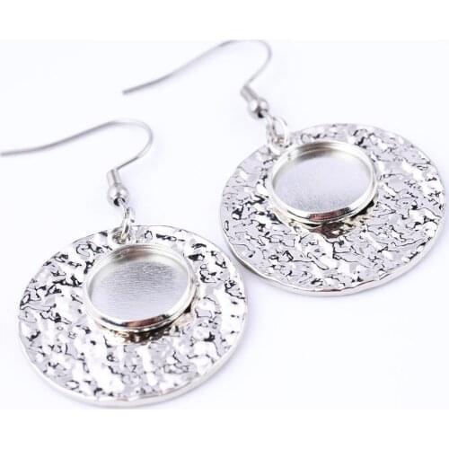 6pcs fitting 12mm glass cabochon earring setting trays with circle plate diy base bezel blanks for earrings making no nickel