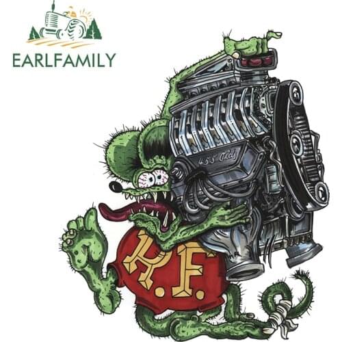 EARLFAMILY 13cm x 11.3cm for RAT FINK Personality Car Sticker Trunk Windows Decal JDM VAN Waterproof Bumper Car Assessoires