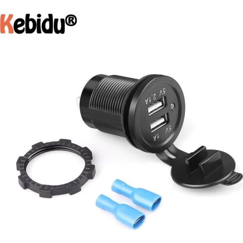 Kebidu 5V 2.1A/1A Dual USB Car Charger Cigarette Lighter Vehicle Universal DC12V-32V Waterproof USB Charger Power Socket