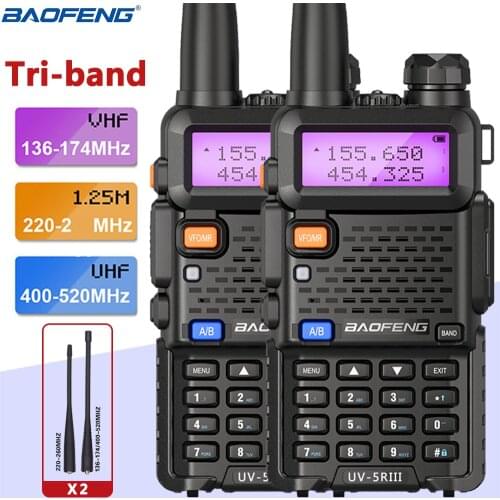 Baofeng Tri-Band Radio UV-5R III Walkie Talkie 220-260Mhz 5Watts Portable Two Way Radio Amateur Handheld UV- 5RX3 Transceiver