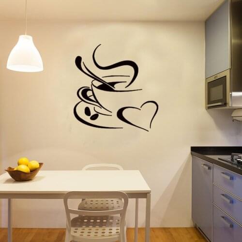 Cup Coffee Aroma with Love Cafe Kitchen Restaurant Home Decor Wall Sticker Waterproof Removable Wall Decal Vinyl Art Murals