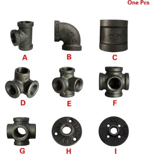 Antique Style Black self colour malleable iron pipe fittings connectors Black cast Iron threaded pipe 1/2 inch 3/4 inch 1 inch