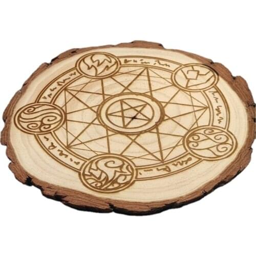 Wooden Astrology Pentacle Altar Plate Divination Coaster Mat Witchcraft Supplies Table Energy Ornaments Props