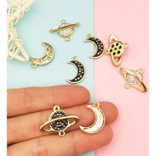 10pcs/lot Shine Rhinestone Moon Planet Enamel Charms Metal Pendants Handmade Bracelet Earrings Finding For DIY Jewelry Accessory