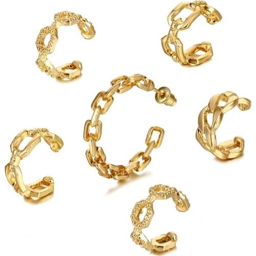 FNIO Bohemia Clip On Earrings For Women Gold Ear Cuff C Shaped Small Earcuff Clip Earrings Fake Piercing 2020 Fashion Jewelry