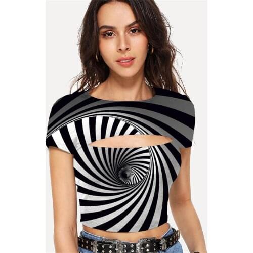 Somepet Dizziness T-shirt Women Stripe Shirt Print Black And White T-shirts 3d Harajuku Tshirts Casual Short Sleeve Hip Hop