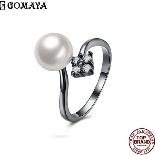 GOMAYA Shell Pearl White Zircon Inlaid Women Rings Trendy Adjustable Opening Ring Fit Party Festival Jewelry Gift To Girlfriend