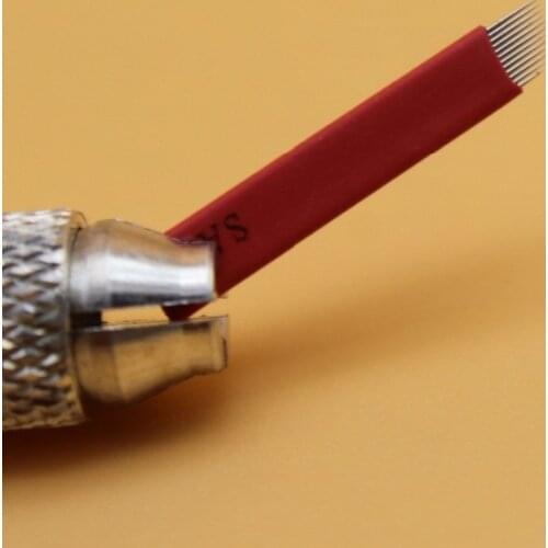100 Pcs Eyebrow Microblading Needles Red 0.2mm 12 pin Permanent Makeup Manual Tattoo Blade For 3D Eyebrow Embroidery Tattoo